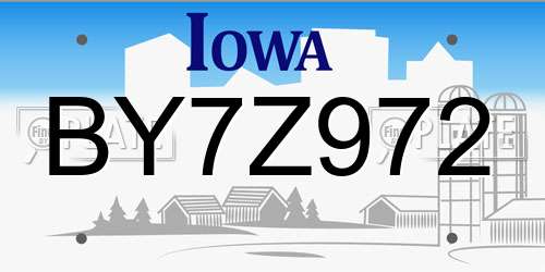 BY7Z972 Iowa License Plate