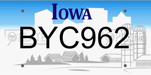 BYC962 Iowa License Plate