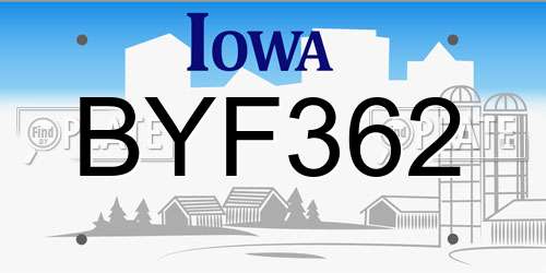 BYF362 Iowa License Plate