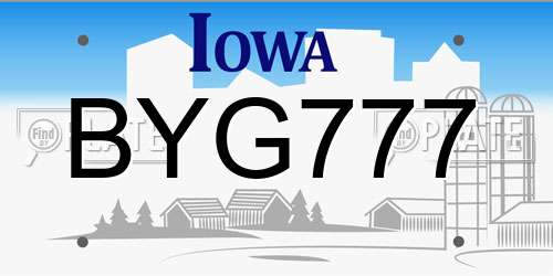 BYG777 Iowa License Plate