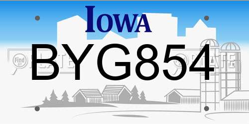 BYG854 Iowa License Plate
