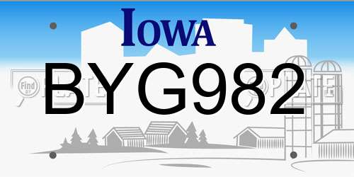 BYG982 Iowa License Plate