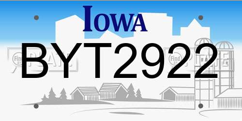 BYT2922 Iowa License Plate