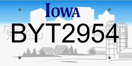 BYT2954 Iowa License Plate