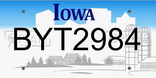 BYT2984 Iowa License Plate