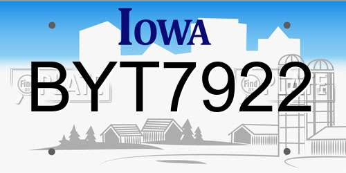 BYT7922 Iowa License Plate