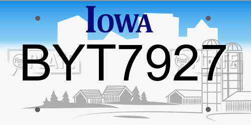 BYT7927 Iowa License Plate
