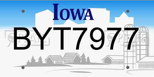 BYT7977 Iowa License Plate