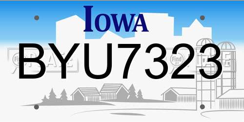 BYU7323 Iowa License Plate