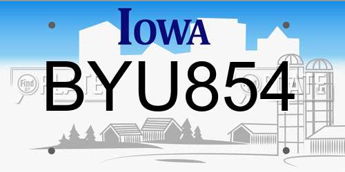 BYU854 Iowa License Plate