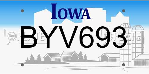 BYV693 Iowa License Plate
