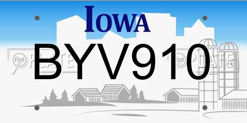 BYV910 Iowa License Plate