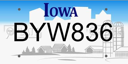 BYW836 Iowa License Plate