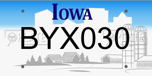 BYX030 Iowa License Plate
