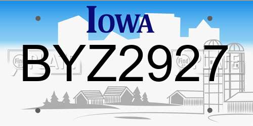 BYZ2927 Iowa License Plate