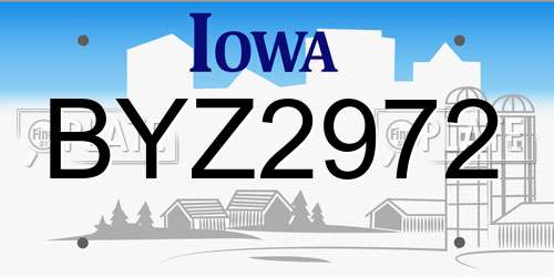BYZ2972 Iowa License Plate