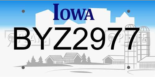 BYZ2977 Iowa License Plate