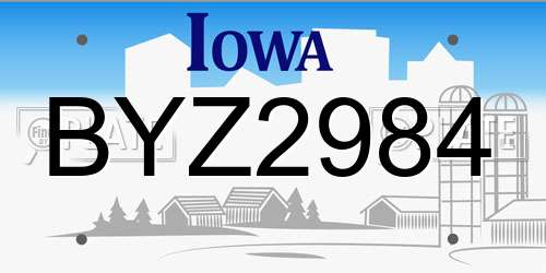 BYZ2984 Iowa License Plate