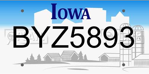 BYZ5893 Iowa License Plate