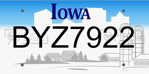 BYZ7922 Iowa License Plate