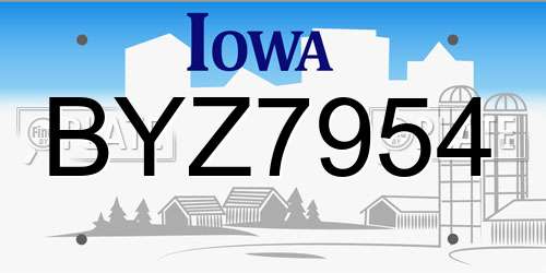 BYZ7954 Iowa License Plate