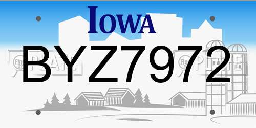 BYZ7972 Iowa License Plate