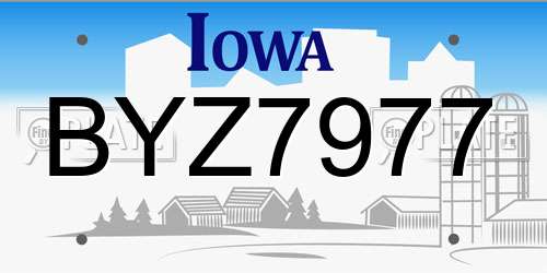 BYZ7977 Iowa License Plate