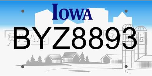 BYZ8893 Iowa License Plate