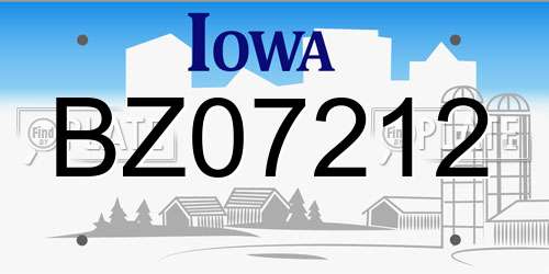 BZ07212 Iowa License Plate