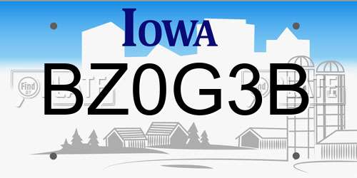 BZ0G3B Iowa License Plate