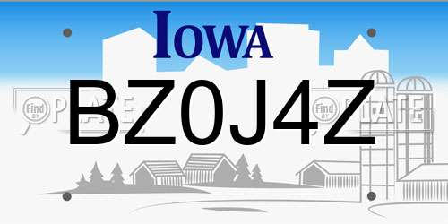 BZ0J4Z Iowa License Plate