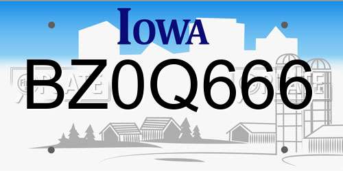 BZ0Q666 Iowa License Plate