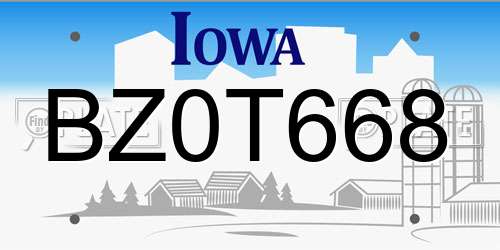 BZ0T668 Iowa License Plate