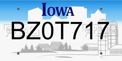 BZ0T717 Iowa License Plate