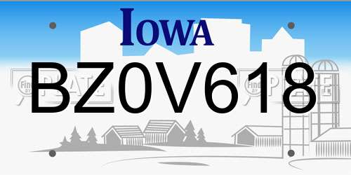 BZ0V618 Iowa License Plate