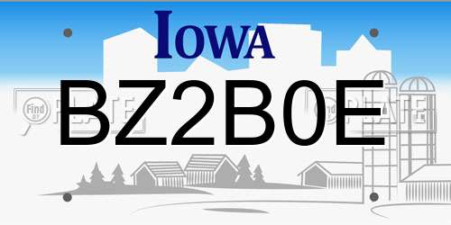 BZ2B0E Iowa License Plate