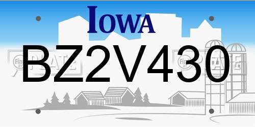BZ2V430 Iowa License Plate