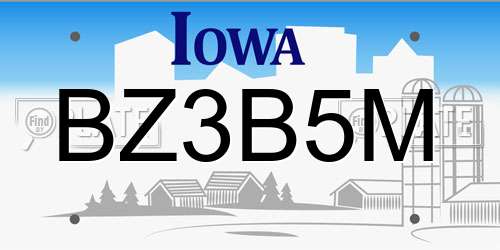 BZ3B5M Iowa License Plate