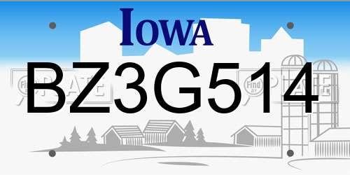 BZ3G514 Iowa License Plate