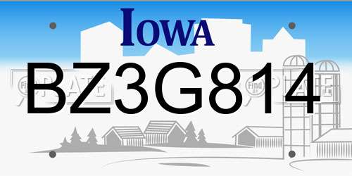 BZ3G814 Iowa License Plate