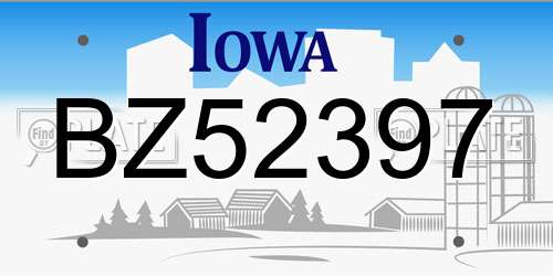 BZ52397 Iowa License Plate