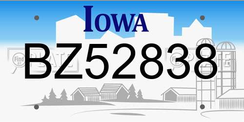 BZ52838 Iowa License Plate