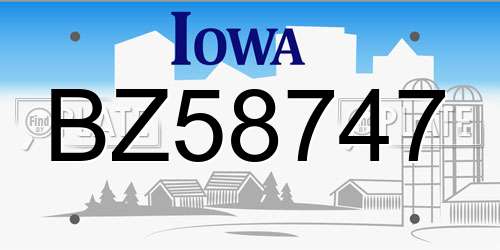 BZ58747 Iowa License Plate