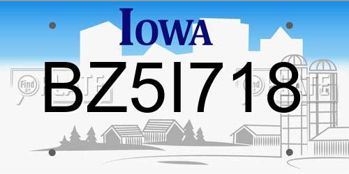 BZ5I718 Iowa License Plate