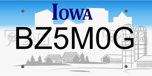 BZ5M0G Iowa License Plate