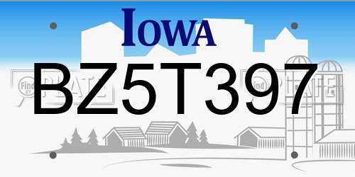 BZ5T397 Iowa License Plate