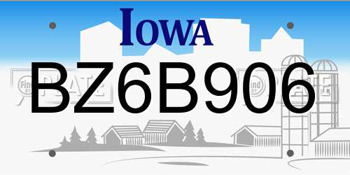 BZ6B906 Iowa License Plate