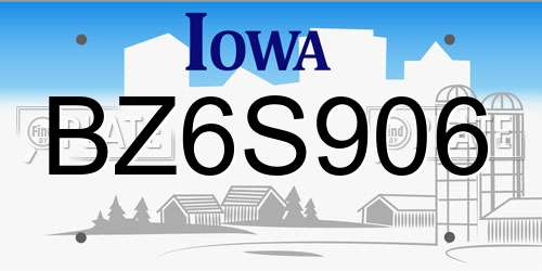 BZ6S906 Iowa License Plate