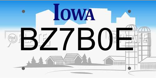 BZ7B0E Iowa License Plate