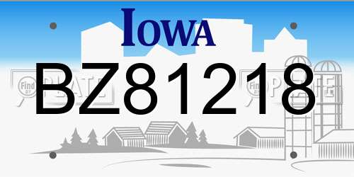 BZ81218 Iowa License Plate